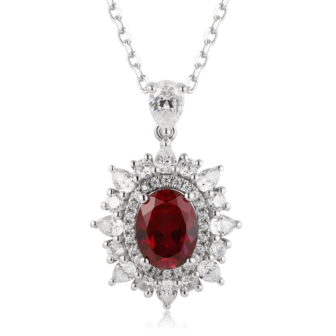 Gemfiori Anster 925 Sterling Silver High-quality Cultivated Ruby Necklace - Suitable for Parties or As a Gift