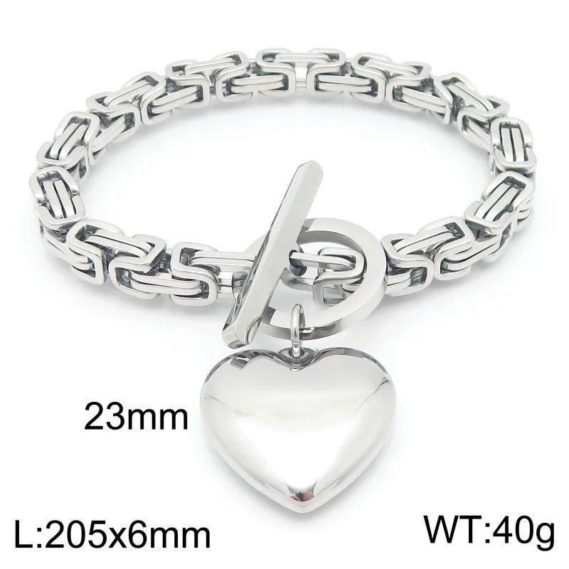 Kalen European and American Fashion Chain OT Buckle Chain Necklace Stainless Steel Smooth Heart Pendant Coarse Chain Set