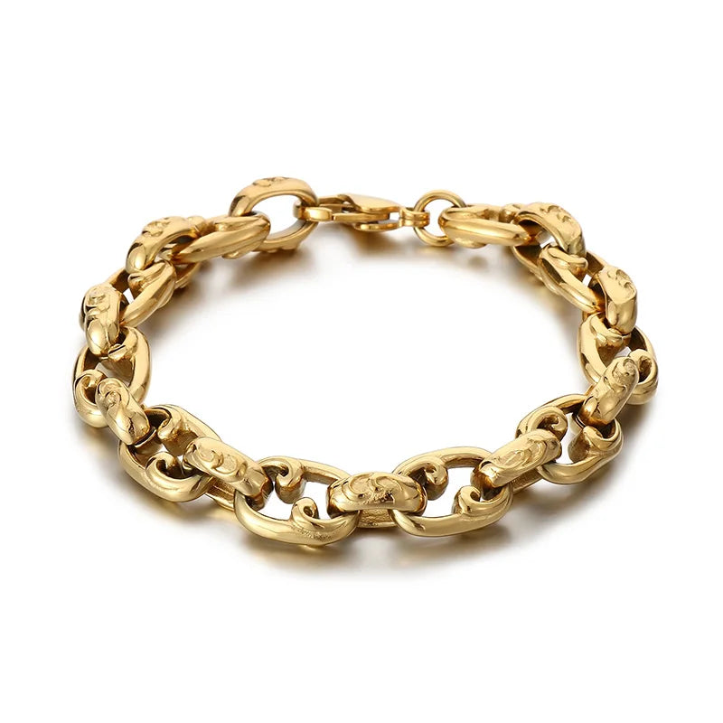 KALEN 220mm Unisex Gothic Elements Punk Gold/Silver Stainless Steel Links Bracelet