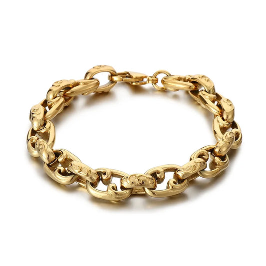 KALEN 220mm Unisex Gothic Elements Punk Gold/Silver Stainless Steel Links Bracelet