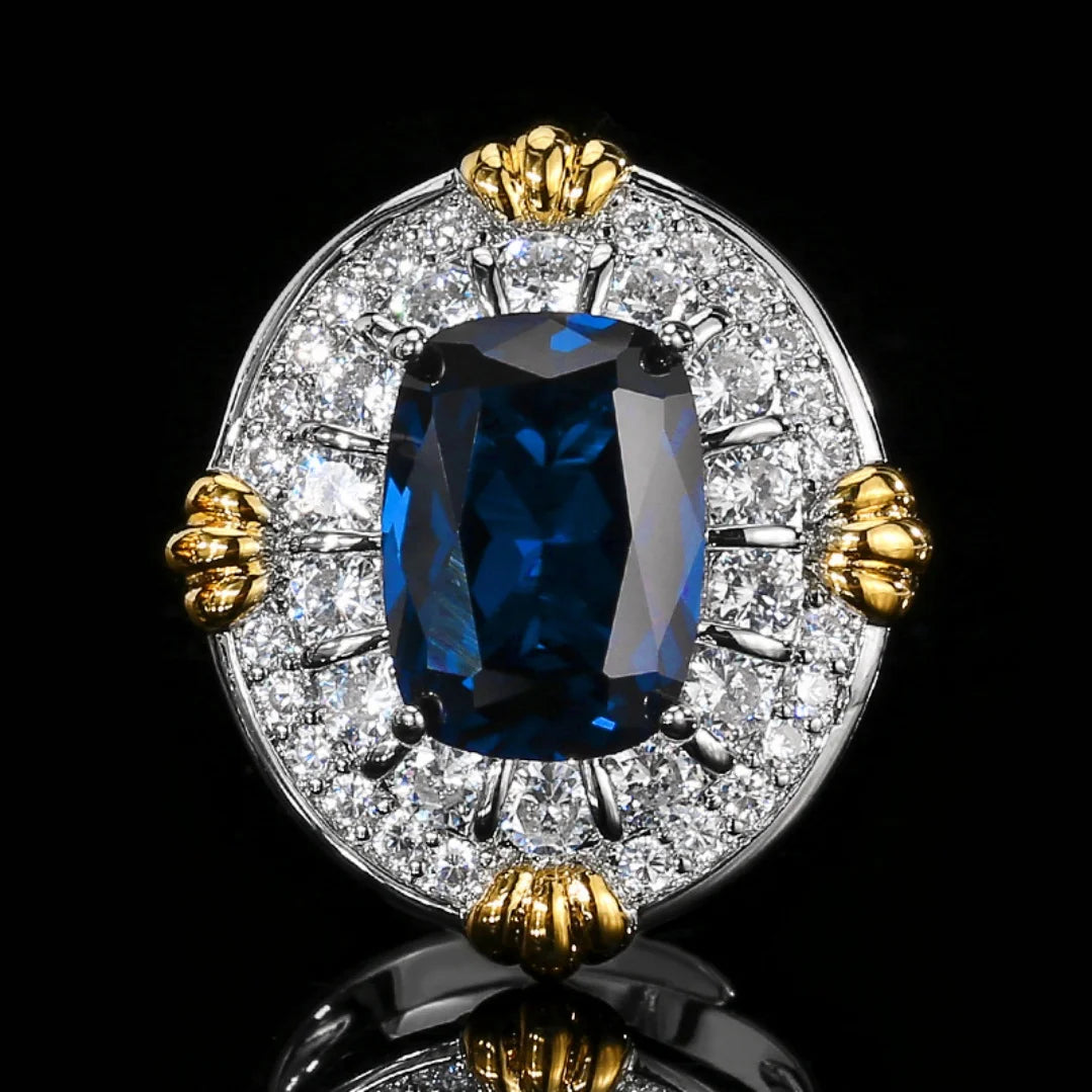 S&S Dark Blue Pointed Crystal CZ Jewellery Set – Pendant, Ring & Earrings – Gold Plated – Collection