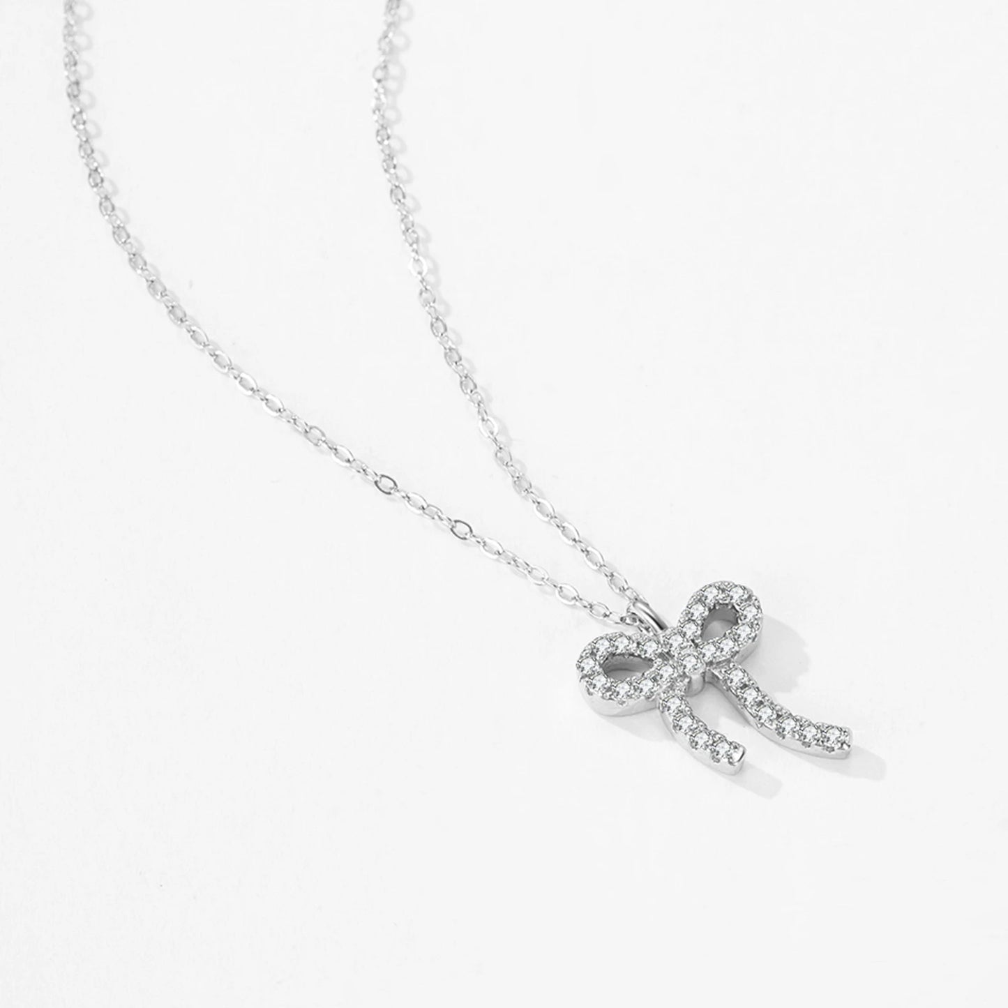 Ailmay Elegant 925 Sterling Silver Bow Earring Necklace Set For Women Fashion Mother's Day Jewelry Gift