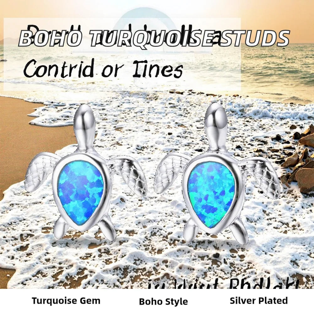 Tiktok Ins Viral Sea Turtle Stud Earrings | Blue Opal Ocean Animal Jewelry Wholesale