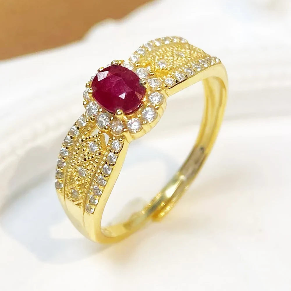 Gioiellieri Charming Traditionally Heated Earth Mined Gemstone Oval Cut 925 Stamped Sterling Silver Wave Natural Ruby Ring for Engagement