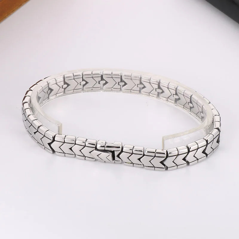 KALEN 220mm Men Causal Stainless Steel Serpentine Links Bracelet