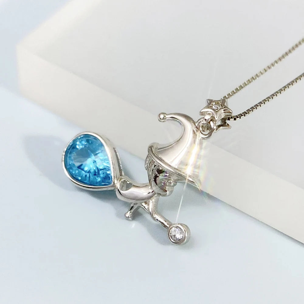 Gioiellieri Natural Swiss Blue Topaz Pendant S925 Sterling Silver Necklace for Women Fine Jewelry December Birthstone Anniversary Gift New