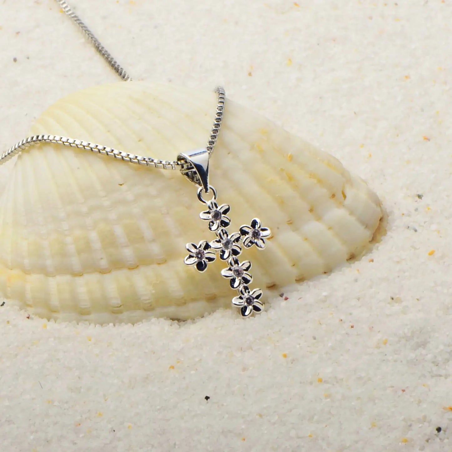 Flower Cross Pendant | Silver Christian Fashion Necklace