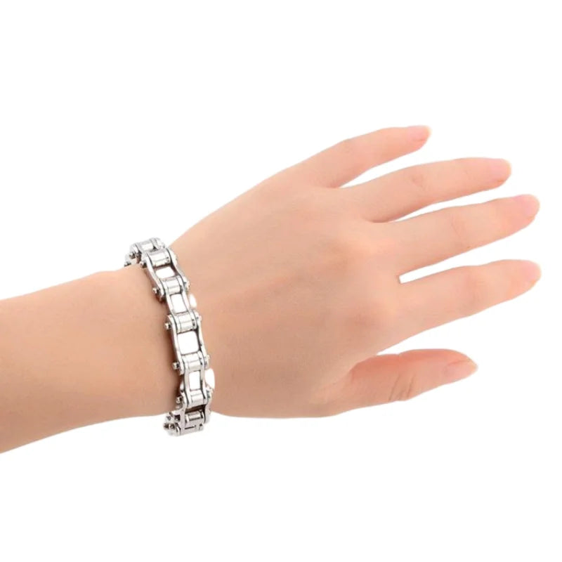 REBEL Stainless Steel Punk Style Geometric Chain Link Bracelet Rock Roll Motorcycle Bicycle Styles Matte Finis