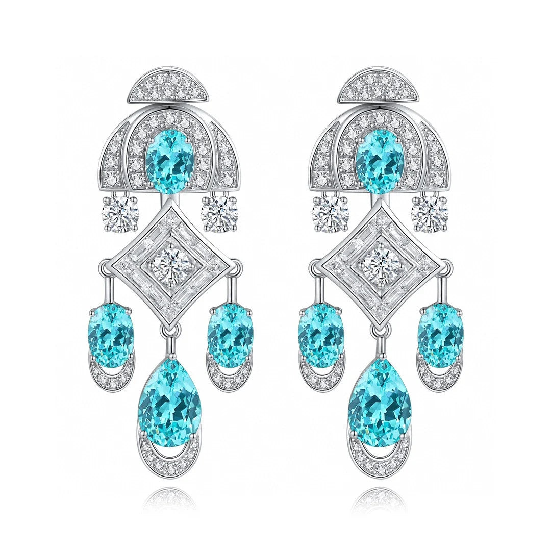 Gemfiori Vintage Earrings for Women 925 Sterling Silver Drop Earrings Lab Grown Emerald Ruby Sapphire Luxury Jewelry for Wedding Party