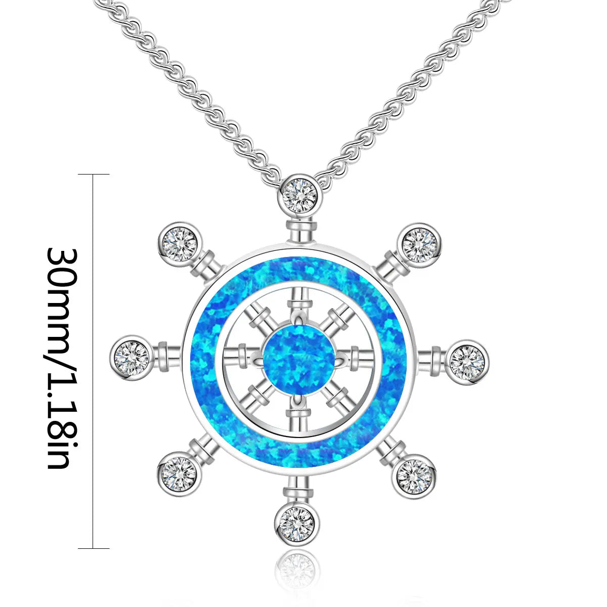 Boho TikTok Trendy Blue Opal Pendant Necklace-Copper Sweater Chain Link Chain Wholesale Jewelry