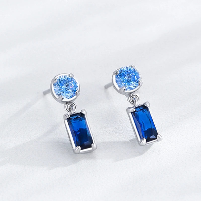 S&S Geometric Blue Zircon 925 Silver Jewellery Set | Rhodium Plated Necklace, Earrings & Ring | S&S Collection