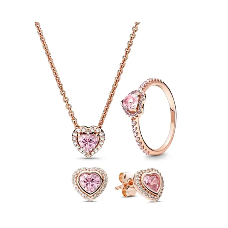 ArtistA High Quality 925 Silver Heart-shaped Multi-color Crystal Luxury Necklace Earrings Rings and Chains Set Fashionable Jewelry Gift
