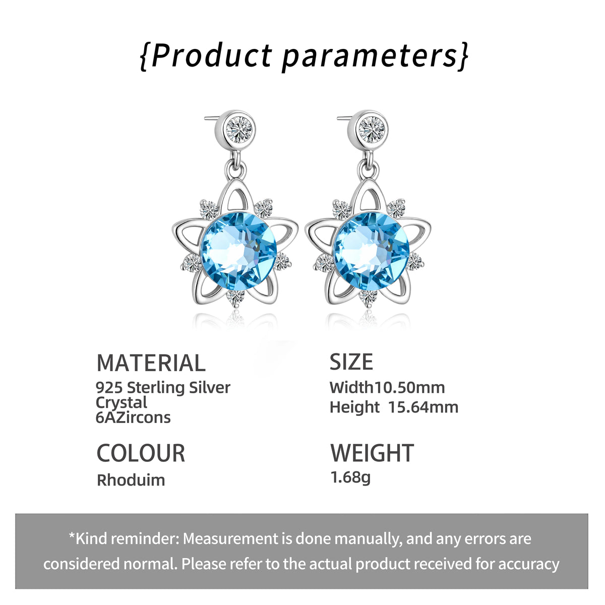 S&S Blue Crystal Star 925 Silver Jewellery Set | Rhodium Plated Necklace, Earrings, Bracelet & Ring | S&S Collection