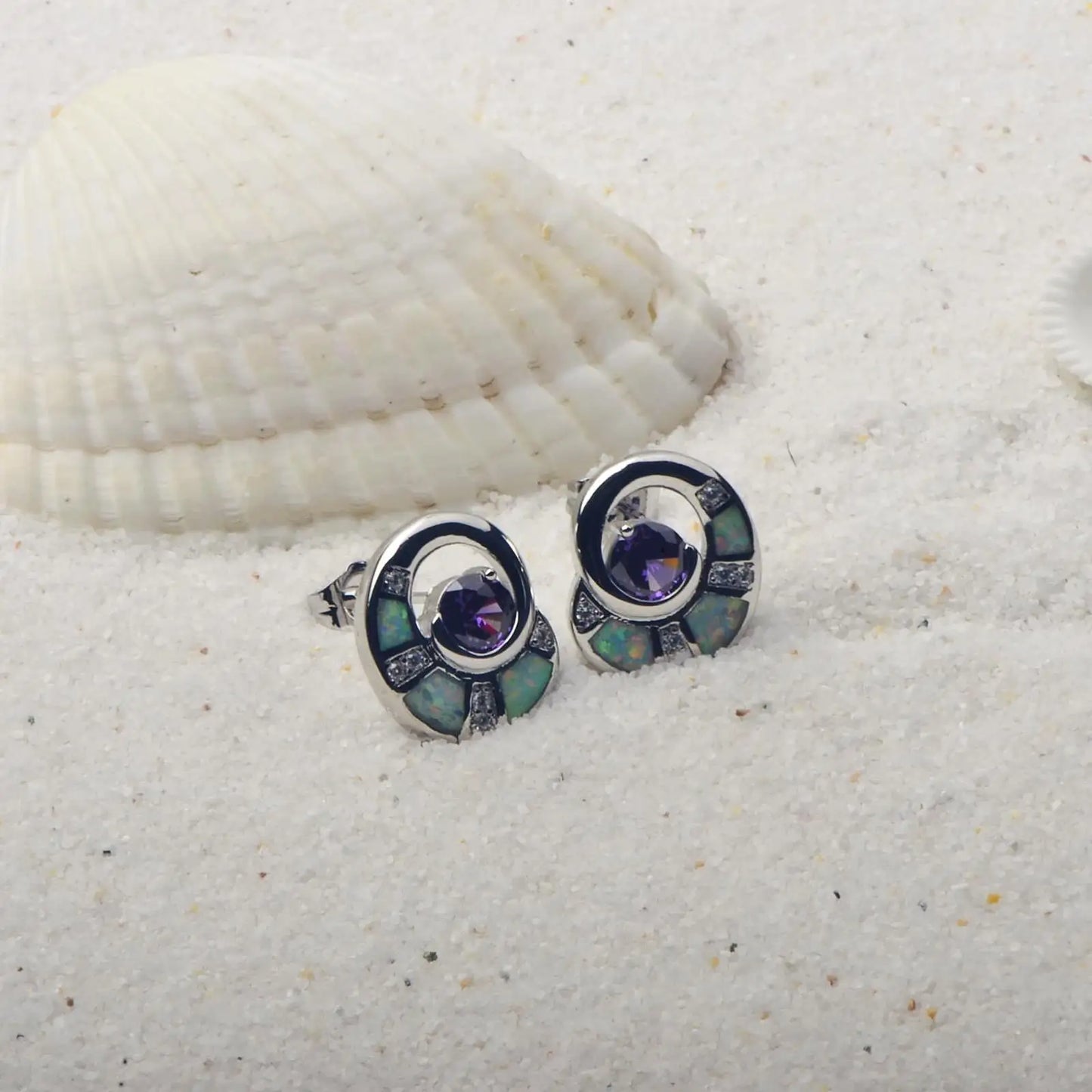 Exquisite Purple Opal Geometric Silver Plated Christian Pendant Earrings Cute Fairy Tale Style Women's Jewelry for Bulk Gift