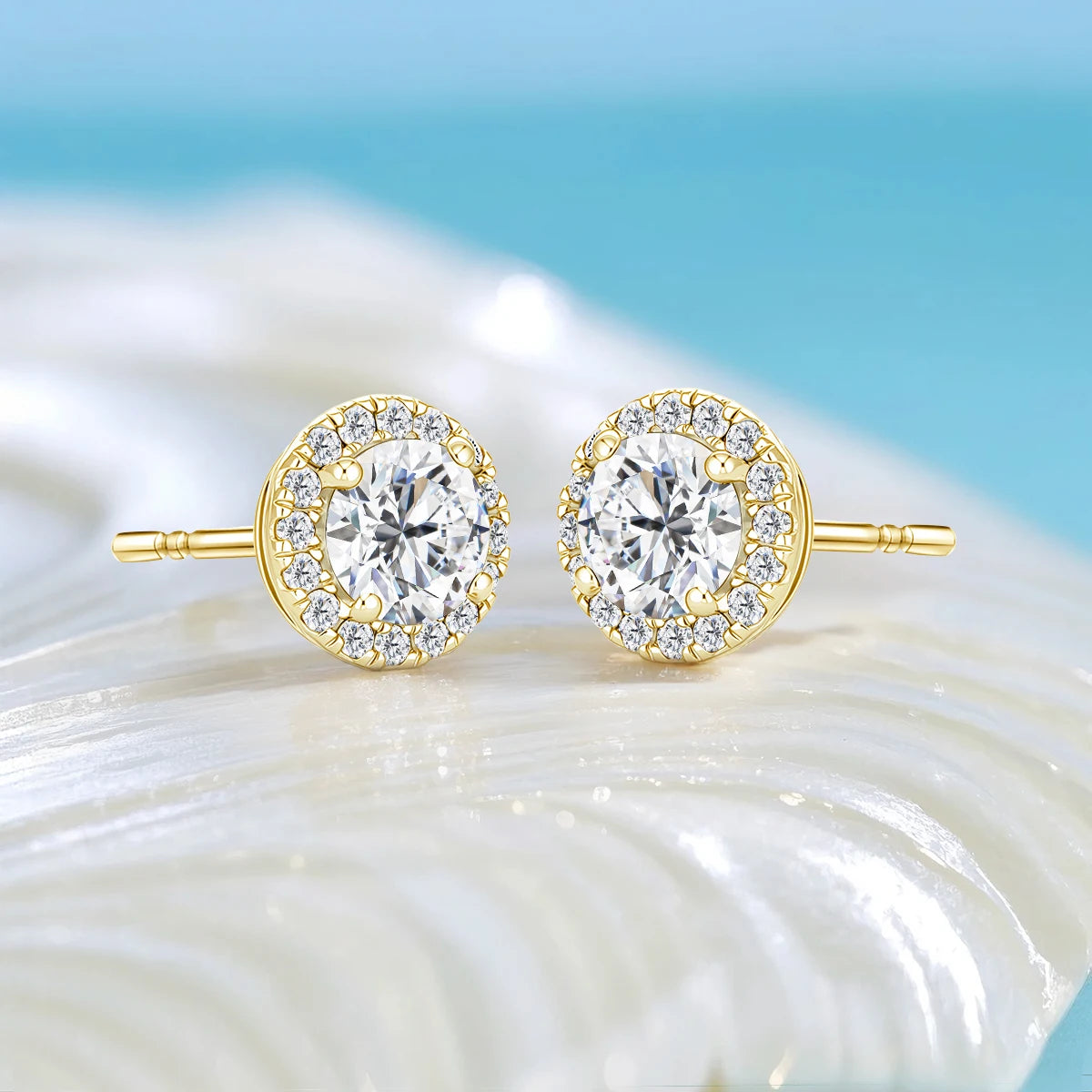 Gioiellieri Minimalist Designer Style 0.5ct Moissanite Diamond 14K Gold Halo Earrings Women's Holiday Valentine's Day Gift