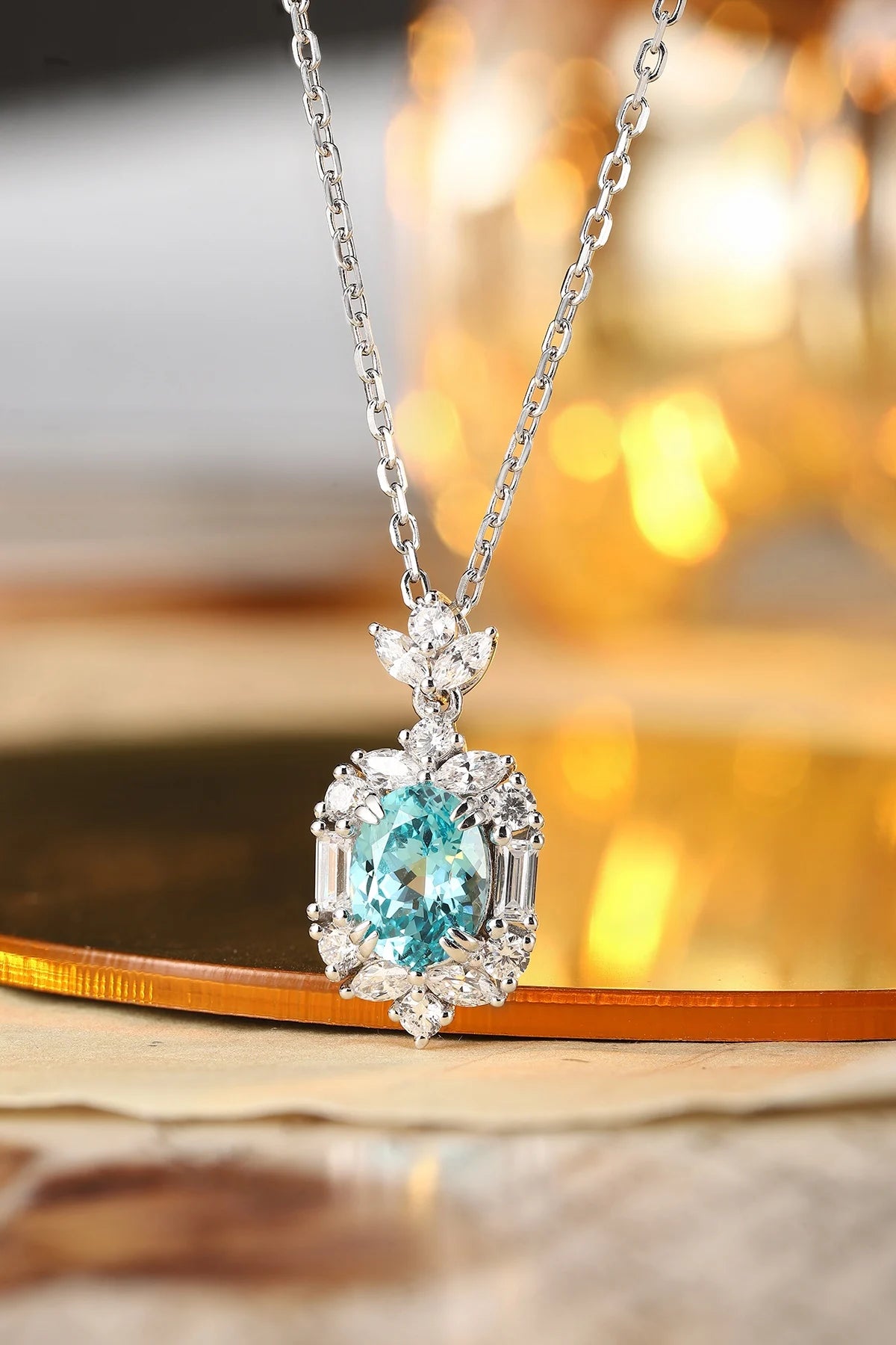 Gemfiori Anster 925 Sterling Silver High-quality Cultivated Paraiba Necklace - Suitable for Parties or As a Gift