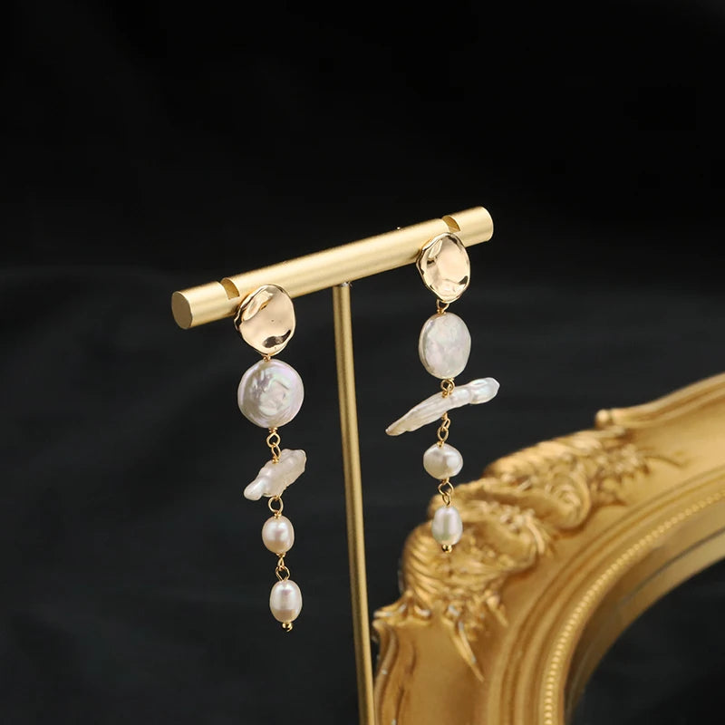 Natural Freshwater White Pearls  Wholesale Fashion Jewelry Earrings Luxury 18k Gold Plating Hoop Earrings