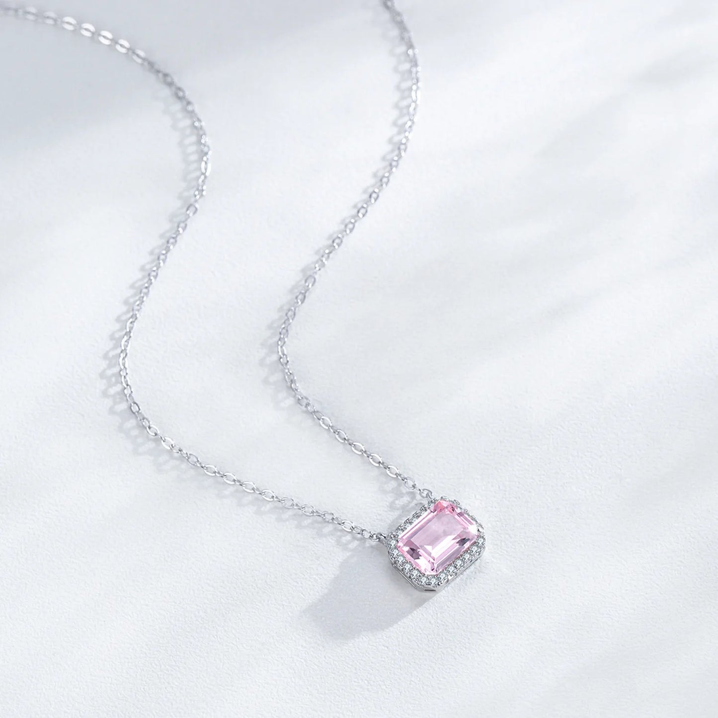 Wholesale 925 Sterling Silver Light Luxury Pink Square Sugar Earring Necklace Advanced Emerald Jewelry Set Gift Set