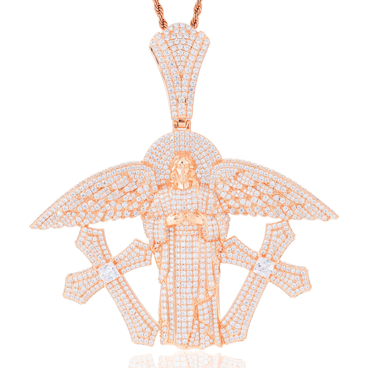 Fashion Hip Hop Jewelry Christian Charm 18K Gold Plated VVS Moissanite Diamond Iced Out Wing San Judas Tadeo Pendant with Cross