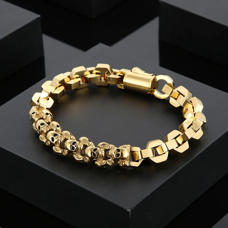 KALEN Silver/Gold/Black Fine Jewelry Fashion Bracelets Men Stainless Steel Punk Skull Links Bracelet Homme