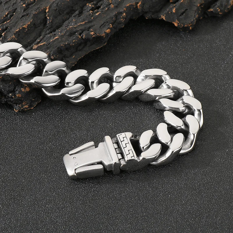 KALEN Mens Punk Fine Jewelry Fashion Bracelets Stainless Steel Red Zircon Skull Charm Links Bracelet