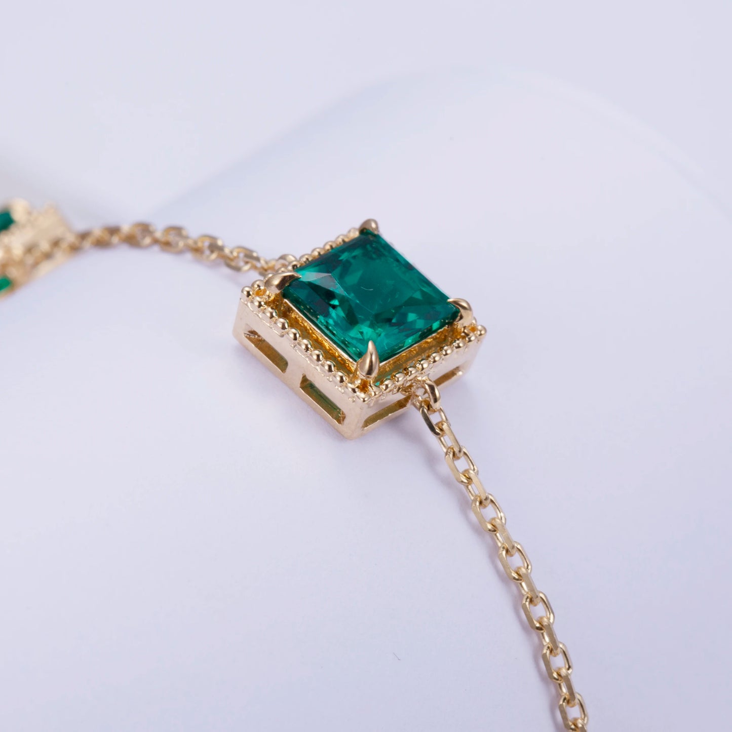 Messi Jewelry  MSB-550 18K Yellow Gold Lab Emerald Bracelets for Women