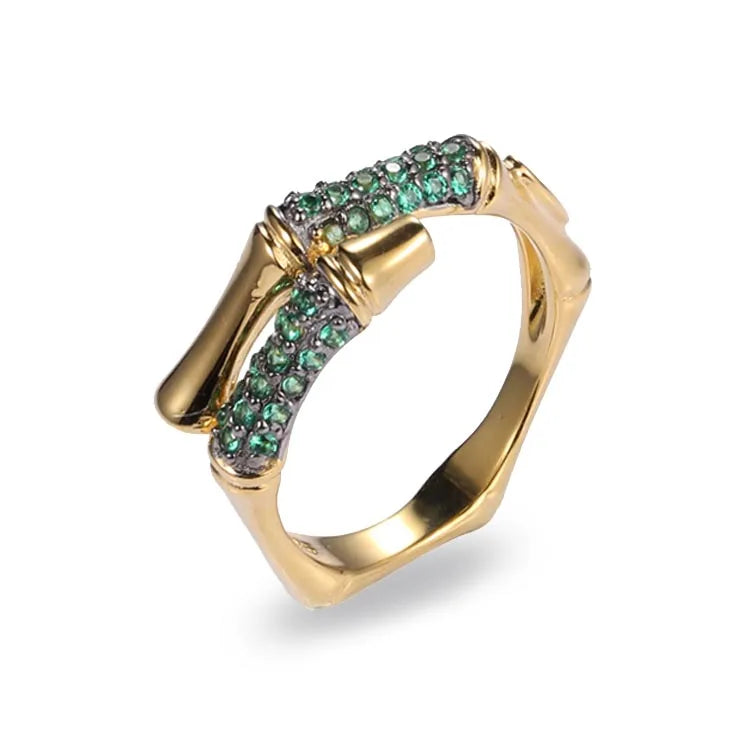 India Handmade Smooth Gold Plated 925 Sterling Silver Ring with Green Spinel