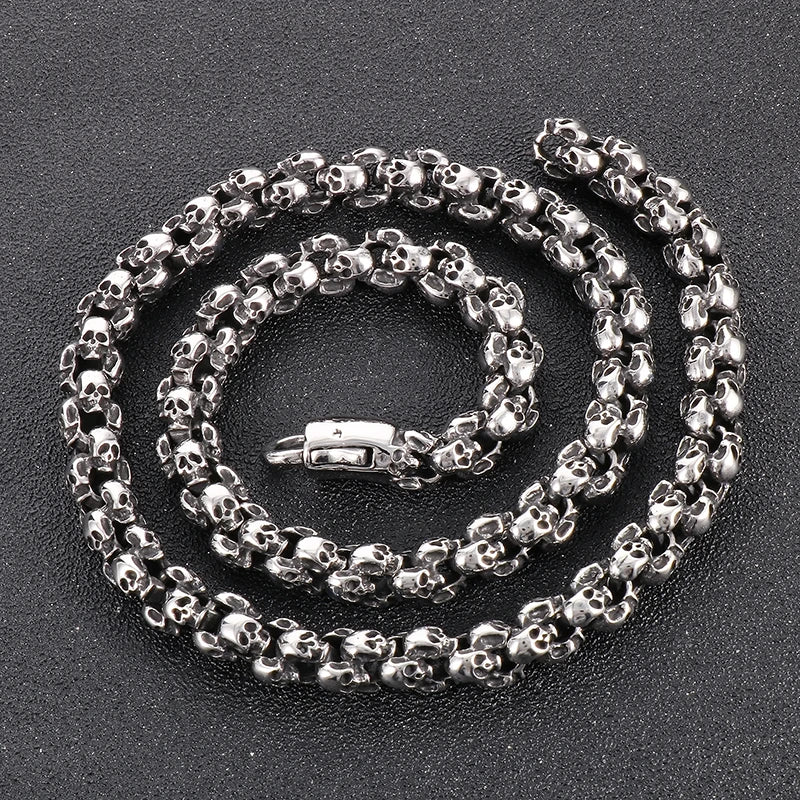 REBEL Men 650mm Punk Gold/Silver/Black Stainless Steel Skull Links Necklace