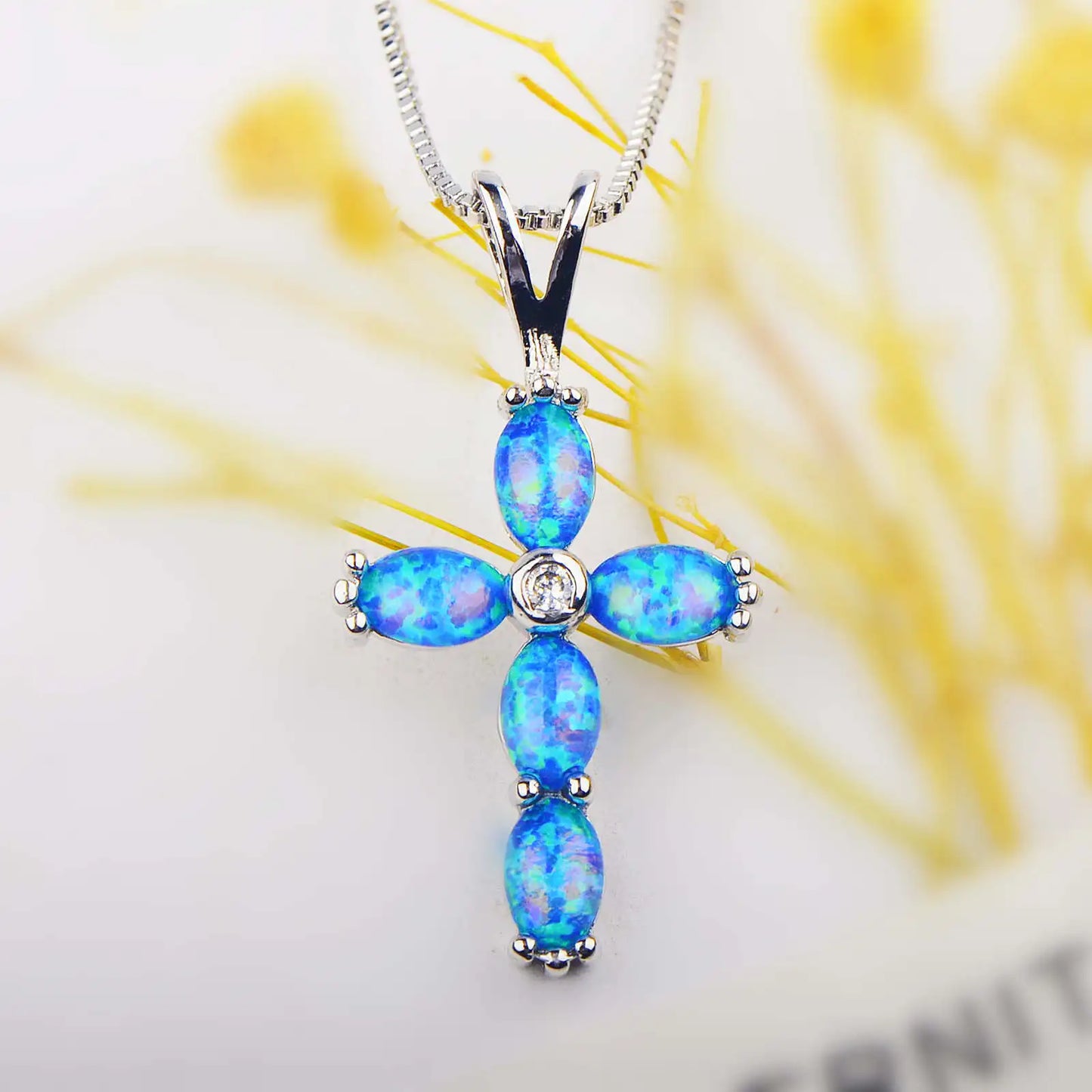 Aobao Cross Pendant Opal Necklace Jewelry Wholesale Inlaid with Opalv