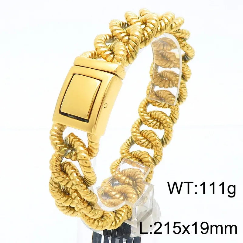 REBEL 215mm Men Punk Stainless Steel Rope-Shaped Cuban Links Bracelet