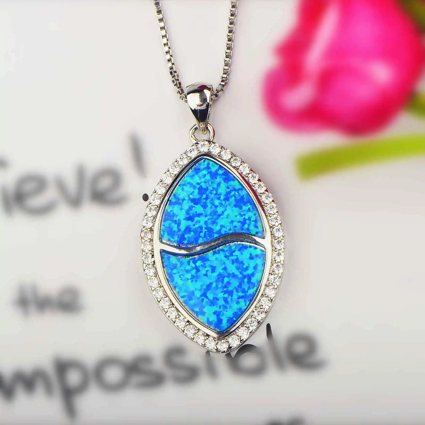 Vintage Opal Geometric Pendant Necklace Gold Plated Copper Alloy Box Chain Daily Wear Jewelry for Women Aobao