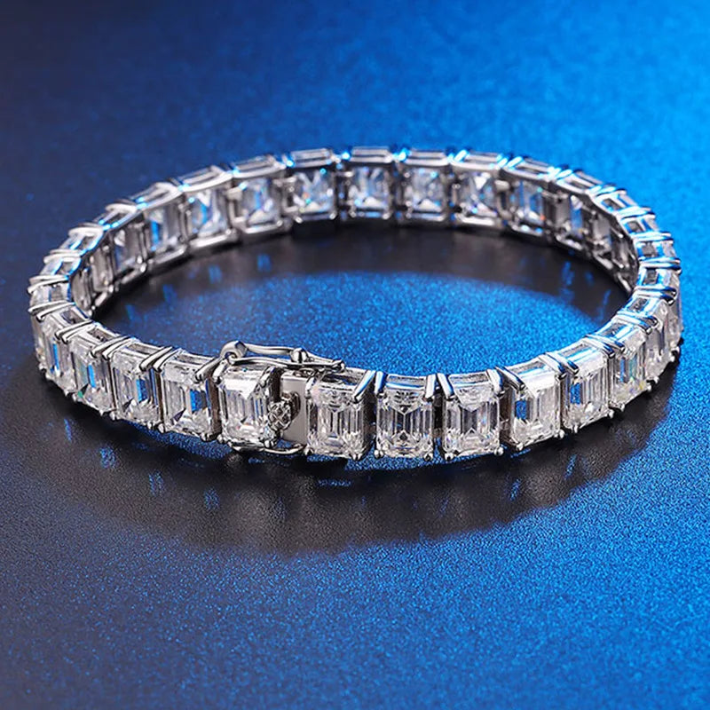 ArtistA 8 Premium 925 Silver 14-23cm Secure Clasp Timeless Luxury Jewelry Non Tarnish Emerald Cut 1ct VVS GRA Moissanite Tennis Bracelet