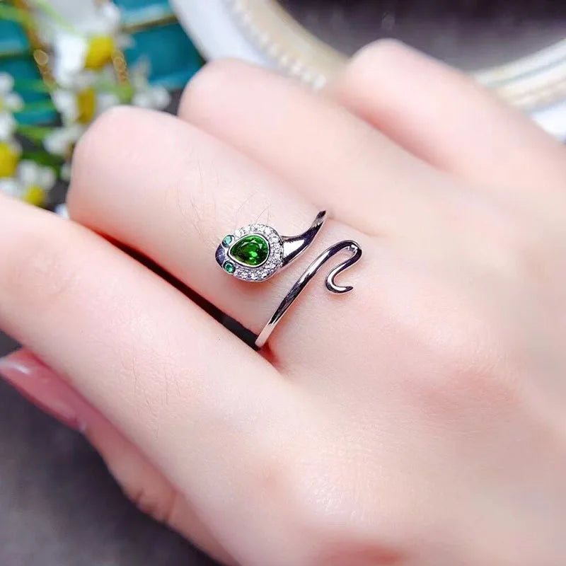 Gioiellieri Hot Selling Rhodium 925 Sterling Silver Luxury Smart Couple Ring Graduation Wedding Party Jewelry Pear Cut Natural Diopside CMA