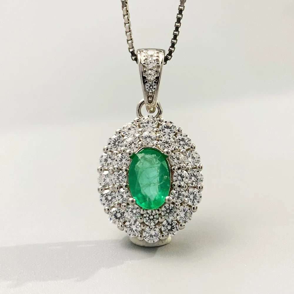 Gioiellieri Emerald Necklace with 925 Sterling Silver for Women Natural Green Gemstone May Birthstone Fine Jewelry Anniversary Gift Romantic