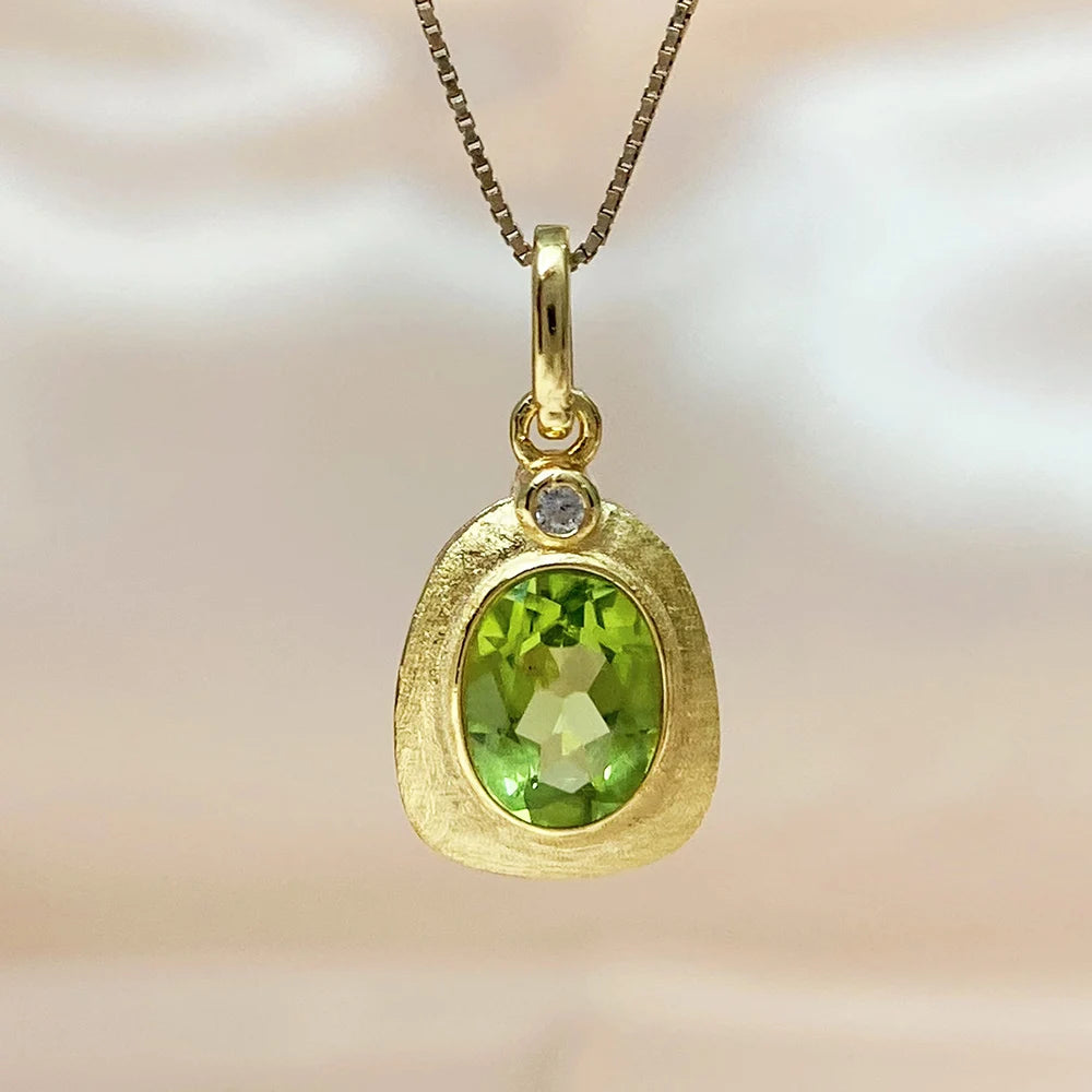 Gioiellieri Retro Vintage Peridot Pendant Necklace 925 Sterling Silver Natural Green Gemstone Jewelry Boho Hippie Style For Women Charm