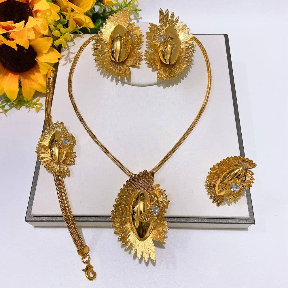 Zhuerrui Dubai Luxury Gold Plated Jewelry Set for Women 4Pcs Twisted Chain African Bridal Wedding Party Jewelry Gifts HE2550720