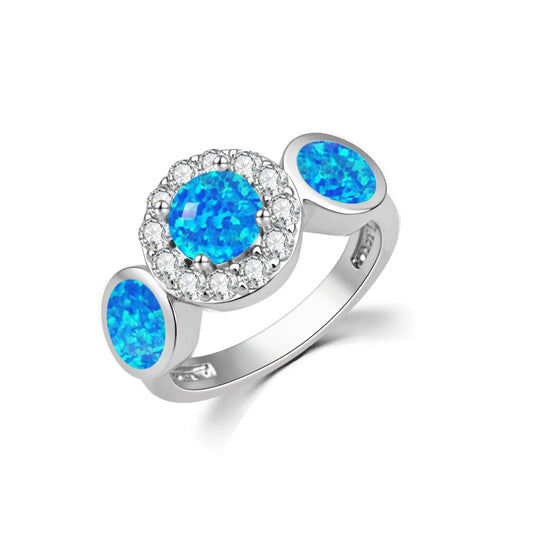 Flower Blue Opal Circle Ring | Iridescent Gem Inlay Band | Nature-Inspired Fashion Jewelry for Women Trendy Wear