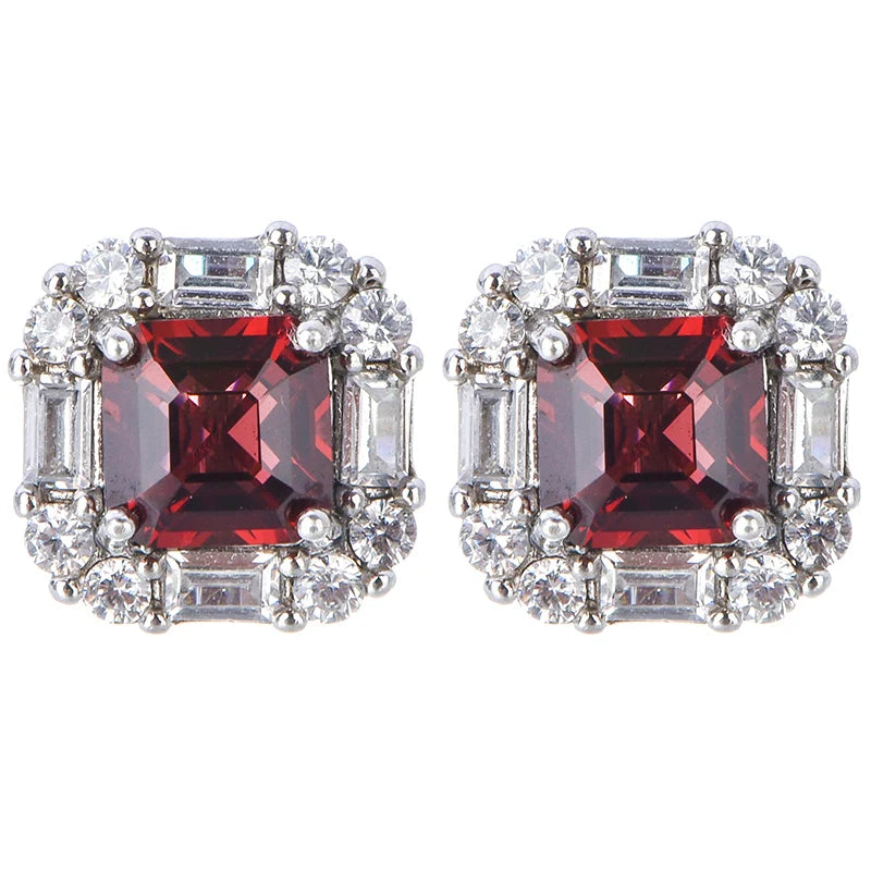 Gioiellieri Natural Garnet Stud Earrings for Women, 925 Sterling Silver Hypoallergenic Ear Jewelry