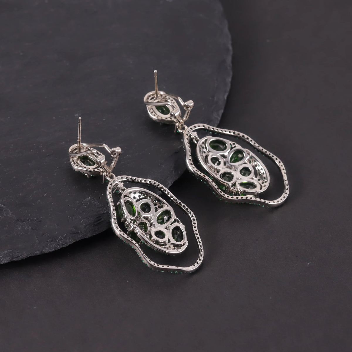 S&S Chrome Diopside & Emerald Green Nano Fine Jewellery Set | 925 Silver Rhodium Plated | Oval Cut | S&S Collection