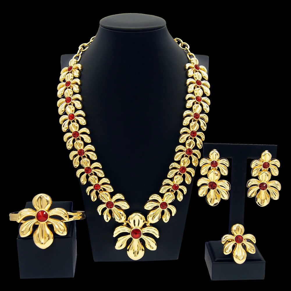 Zhuerrui Choking Necklace Bracelet Earrings Ring Jewelry Set Brazilian Gold Luxury Jewelry Set Gold Plated Jewelry Set H00481