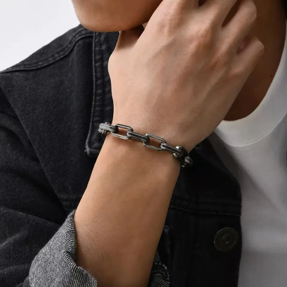 REBEL Black Color Cuban Link Bracelet for Men Stainless Steel Chunky Bracelets Exquisite Turkish Jewelry rs ALN25121184