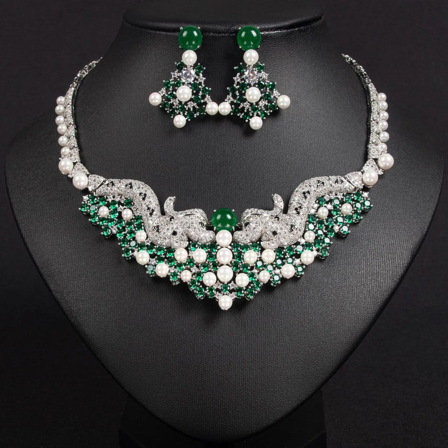 Dubai Luxury Full Pavé Zirconia Geometric Bridal Choker Set — Necklace, Earrings, Ring & Bracelet