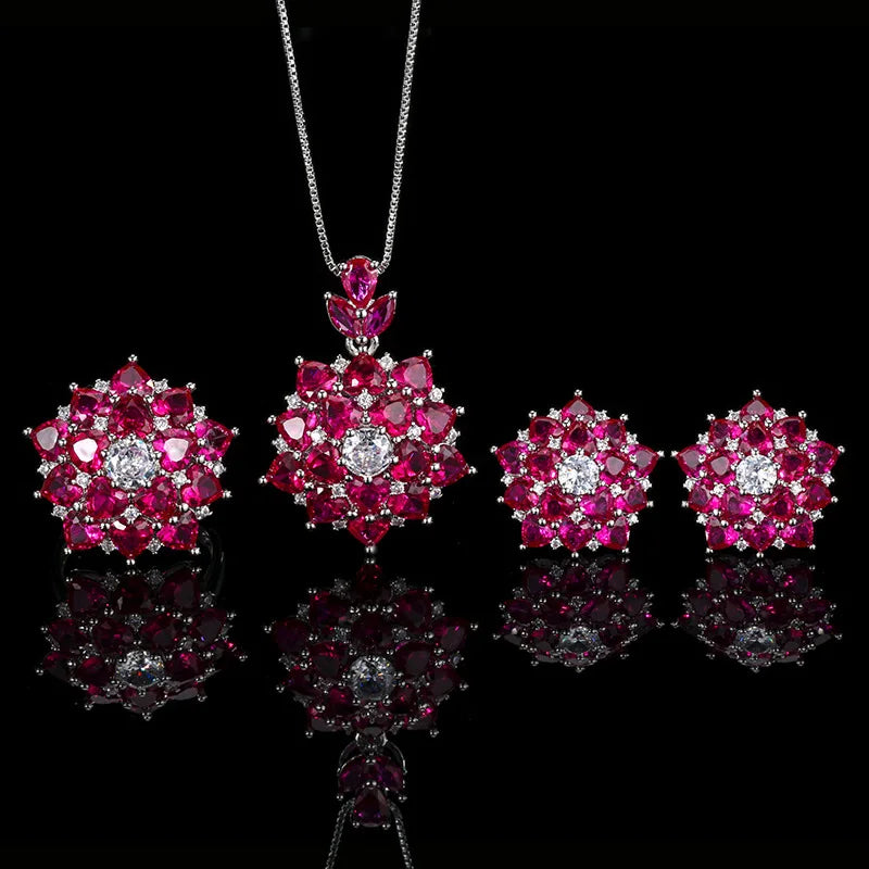 Gemfiori Fashionable Temperament Light Luxury Full of Exquisite Zirconium Elements Brass Micro Inlaid Earrings Necklace Ring Set