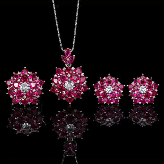 Gemfiori Fashionable Temperament Light Luxury Full of Exquisite Zirconium Elements Brass Micro Inlaid Earrings Necklace Ring Set