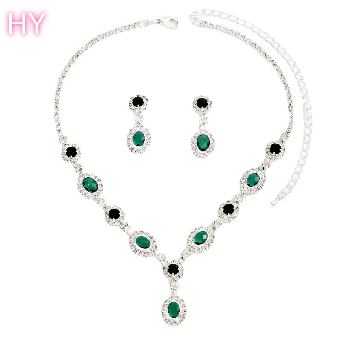 HY Red Ruby Color Zircon Necklace and Earrings Set Classic Party Style for Wedding Engagement Anniversary-Copper Jewelry