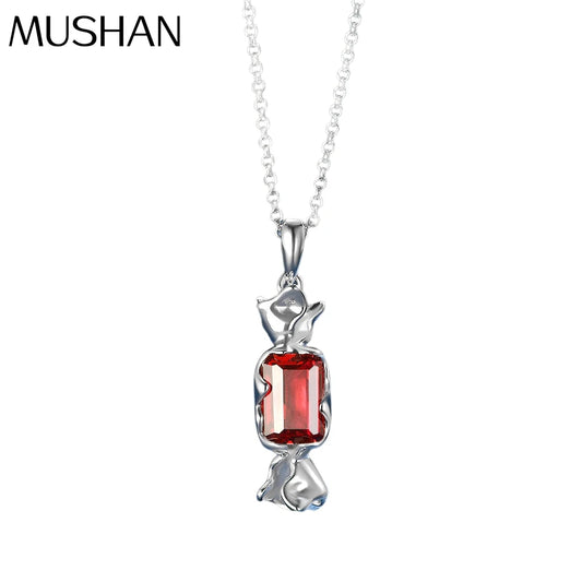 MUSHAN Jewelry Factory New Model S925 Silver Rectangular 6*9 Lab Grown Ruby 1.3ct Exquisite and Fashionable Bright Red Necklace