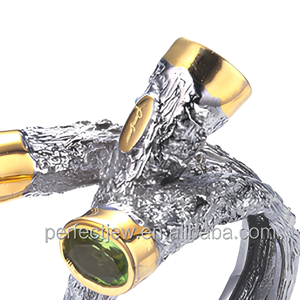 Tree Branch Peridot Gemstone 925 Sterling Silver Custom Rings for Girls