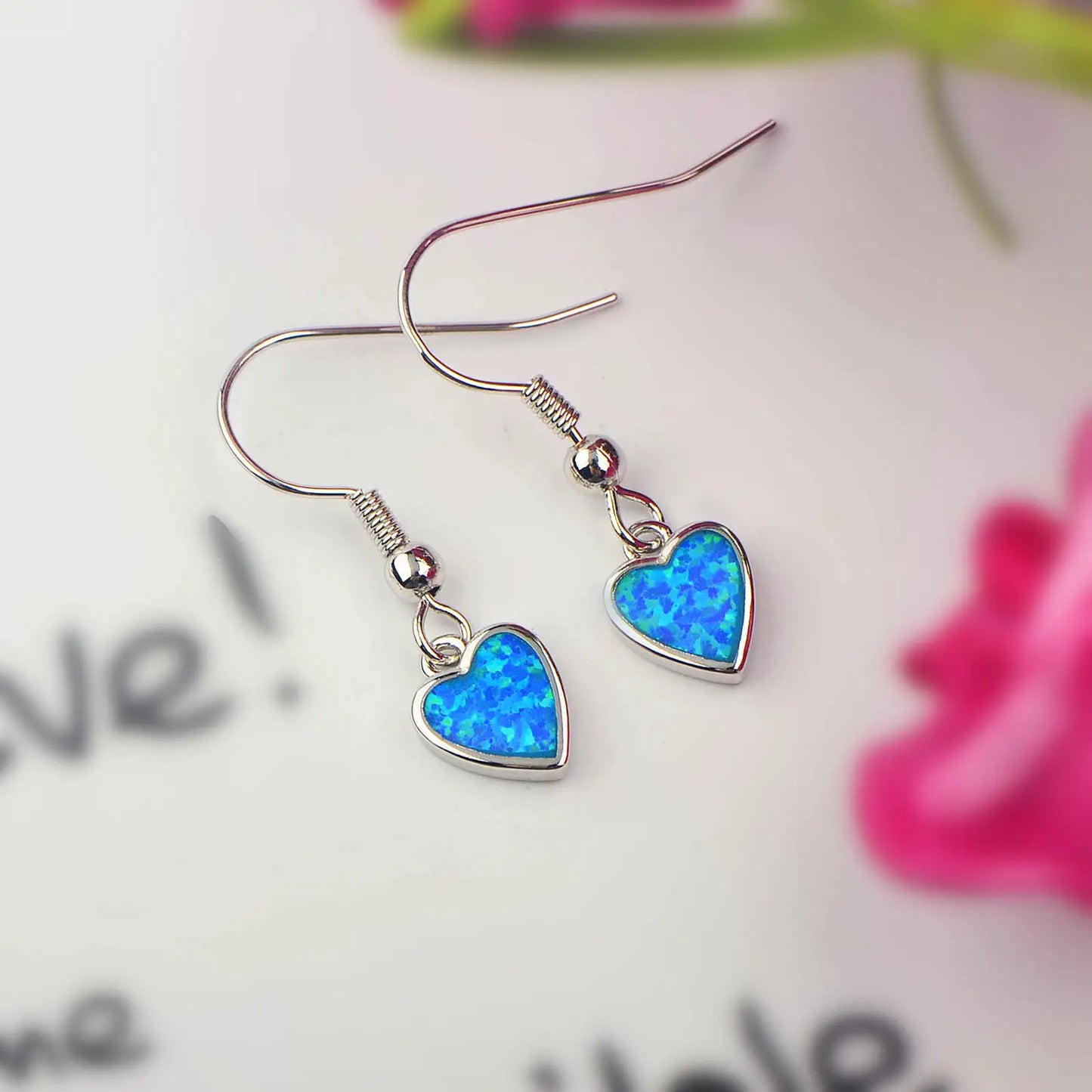 Fresh & Dainty Brass Blue Opal Heart Bohemian Christian Pendant Earrings Love Shaped Ins TikTok Hot Jewelry