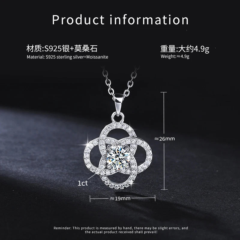 REDheart Trendy S925 Silver Four-leaf Clover Inlaid 1CT Moissanite Pendant Necklace and Earrings for Women Jewelry Set