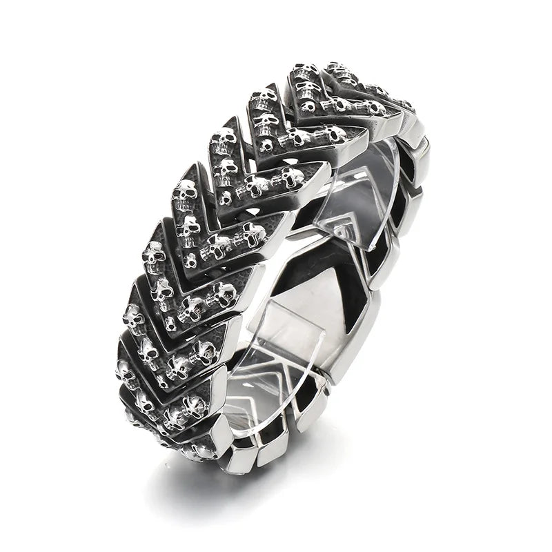 REBEL Mens Punk Fine Jewelry Fashion Bracelets Stainless Steel Trendy Skull Links Bracelet